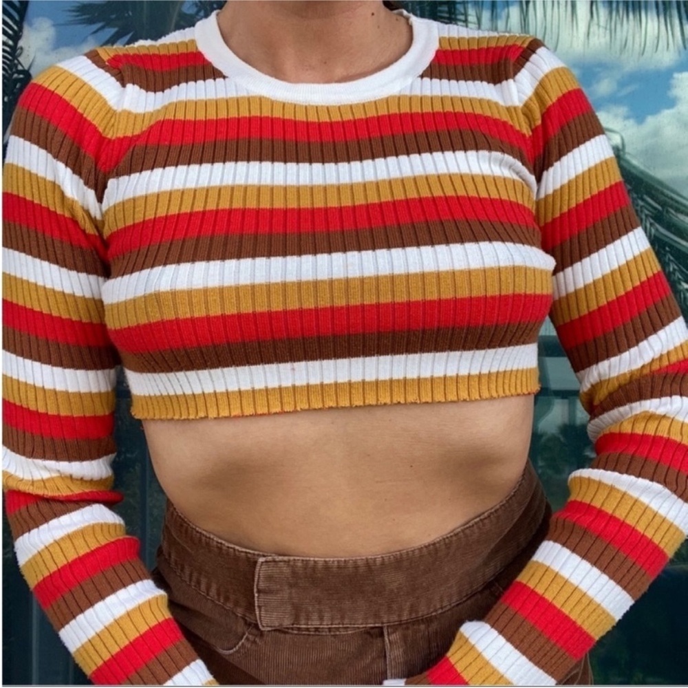 Stripe Ribbed Long Sleeve Crop Top